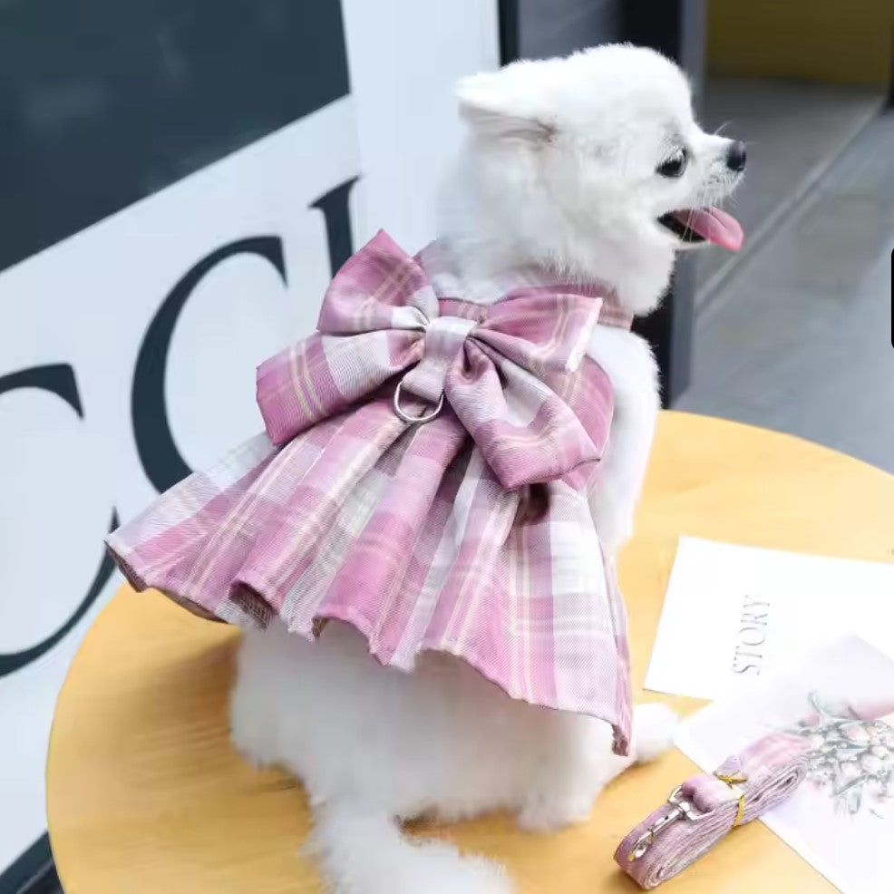Ribbon dress dog harness(Comes with Matching leash, available in Pink and Blue color)